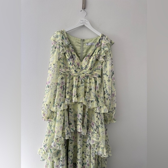 MAC DUGGAL Green Floral Chiffon Tiered Ruffle Dress 6 - Picture 14 of 16